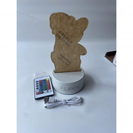 Lampa LED decorativa, Flippy, 3D, Urs cu palarie, cu telecomanda, doua moduri de alimentare USB si baterii, 20 cm inaltime, din material acril si lumina multicolora, alb [8]