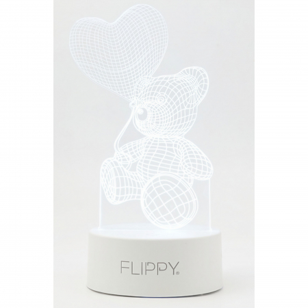 Lampa LED decorativa, Flippy, 3D, Ursulet cu balon inima, cu telecomanda, doua moduri de alimentare USB si baterii, 20 cm inaltime, din material acril si lumina multicolora, alb [5]