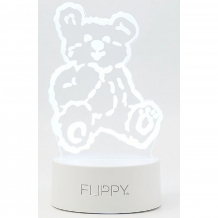 Lampa LED decorativa, Flippy, 3D, Ursulet, cu telecomanda, doua moduri de alimentare USB si baterii, 20 cm inaltime, din material acril si lumina multicolora, alb [2]