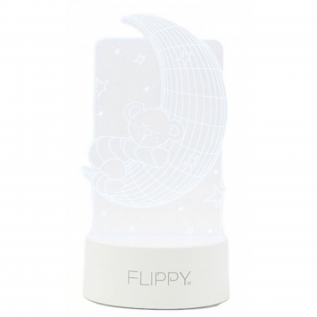 Lampa LED decorativa, Flippy, 3D, Ursulet si Semiluna, cu telecomanda, doua moduri de alimentare USB si baterii, 20 cm inaltime, din material acril si lumina multicolora, alb [8]