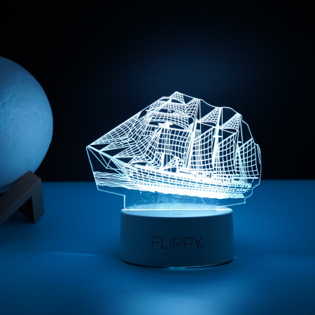 Lampa LED decorativa, Flippy, 3D, Vapor, cu telecomanda, doua moduri de alimentare USB si baterii, 20 cm inaltime, din material acril si lumina multicolora, alb [3]