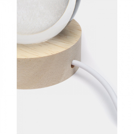 Lampa LED Decorativa, Flippy, cu Bila de Cristal cu Diametru 6cm, Model Luna 3D, Alimentare USB, Suport din Lemn, Lumina Alb Cald [6]