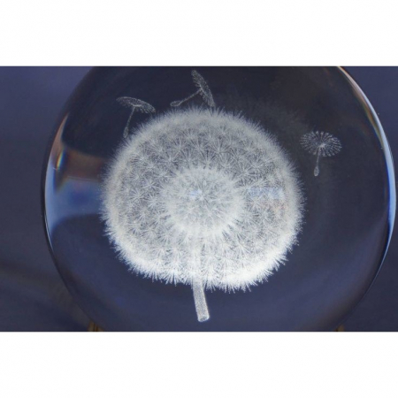 Lampa LED Decorativa, Flippy, cu Bila de Cristal cu Diametru 6cm, Model Papadie 3D, Alimentare USB, Suport din Lemn, Lumina Alb Cald [5]