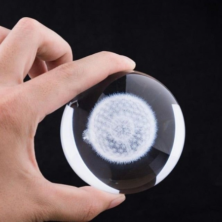 Lampa LED Decorativa, Flippy, cu Bila de Cristal cu Diametru 6cm, Model Papadie 3D, Alimentare USB, Suport din Lemn, Lumina Alb Cald [6]