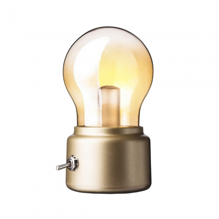 Sub 99 Lei - Lichidare Lampa LED Decorativa sub forma de Bulb, Retro pentru interior, Bej/ Transparent, 5 V, 500 mA, ABS, Lumina Calda, Incarcare USB, Autonimie 12 Ore, Comutator Metalic, Flippy, 11x7x6 cm