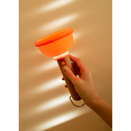 Lampa Nocturna, Flippy, Model Ventuza de Toaleta, Alimentare USB, din Lemn si Silicon, 16 x 9 cm, Portocaliu [5]