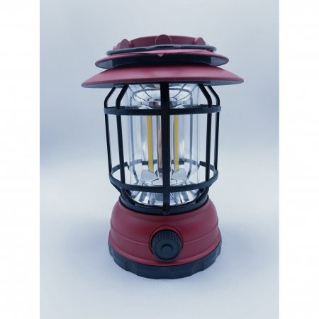 Lampa portabila camping, Felinar Vintage, ABS, Iluminare 30 COB LED, Intensitate reglabila, Acumulator inclus, Incarcare Solara si USB, 5W, Flippy, Rosu [1]