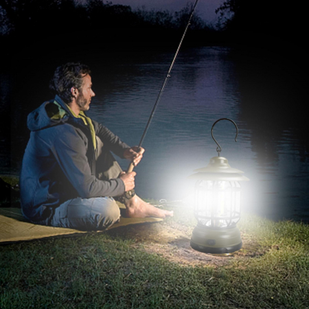 Lampa portabila camping, Felinar Vintage cu carlig, ABS, Iluminare 21 COB LED, Intensitate reglabila, 5W, Flippy, Verde [1]