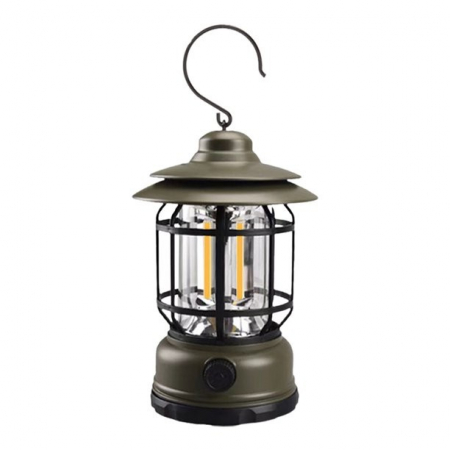 Kit-uri Supravietuire si Accesorii Camping - Lampa portabila camping, Felinar Vintage cu carlig, ABS, Iluminare 21 COB LED, Intensitate reglabila, 5W, Flippy, Verde