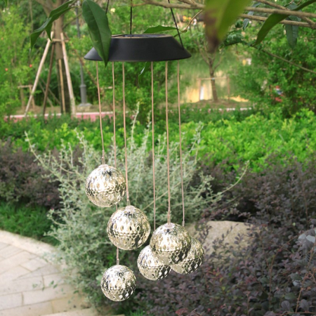 Lampa solara de tip decoratiune pentru gradina, Flippy, model clopotel de vant, alb cald [6]