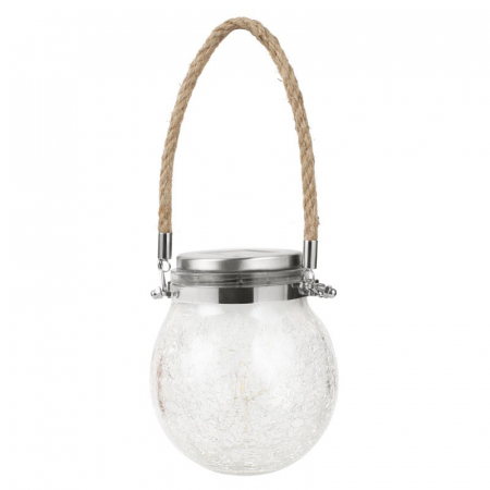 Iluminat & electrice - Lampa solara decorativa pentru exterior Flippy, IP65, 20 LED-uri, 600mAh, 14 x 12 cm, cu agatatoare, model borcan rotund, alb cald