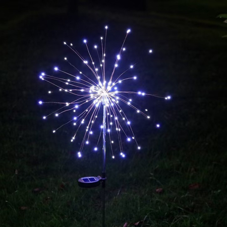 Sub 99 Lei - Lampa Solara, Flippy, Decor Gradina, Model Fireworks/Artificii, din Sarma de Cupru, 120 LED-uri, 55W, 90 cm, Alb Rece
