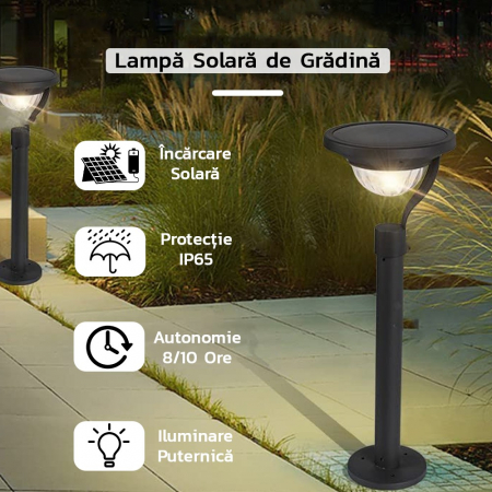 Iluminat & electrice - Lampa solara LED cu 2 moduri de fixare, IP65, material ABS, baterie 4.5 V, 200 mah, 450 Lumeni, 42.5 x 15 cm, alb cald,