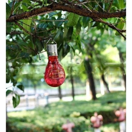 Lampa Solara LED Decorativa sub forma de Bulb, pentru exterior, suspendata, IP65, Ultron Rosu, Flippy [4]