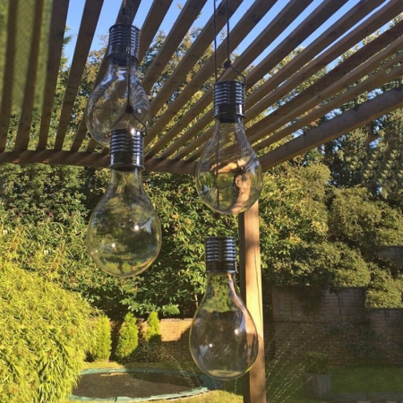 Lampa Solara LED Decorativa sub forma de Bulb, pentru exterior, suspendata, IP65, Ultron Transparent, lumina calda, Flippy [9]
