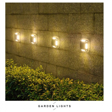 Lampa solara LED pentru gradina Flippy, 8 LED-uri, prindere de perete sau impamantare, IP65, forma patrat, material ABS si Policarbonat, 9 x 9 cm, baterie 1.2V, 600 mah, alb cald [4]