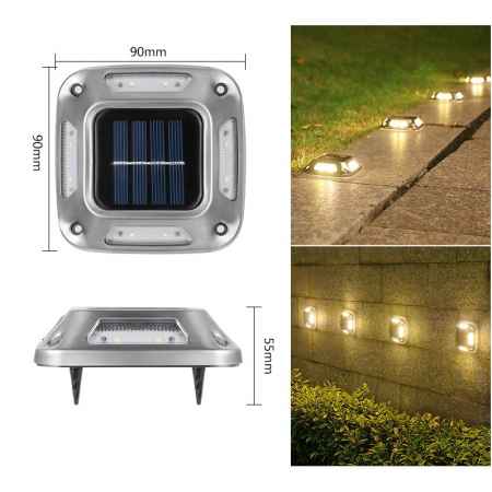 Lampa solara LED pentru gradina Flippy, 8 LED-uri, prindere de perete sau impamantare, IP65, forma patrat, material ABS si Policarbonat, 9 x 9 cm, baterie 1.2V, 600 mah, alb cald [3]