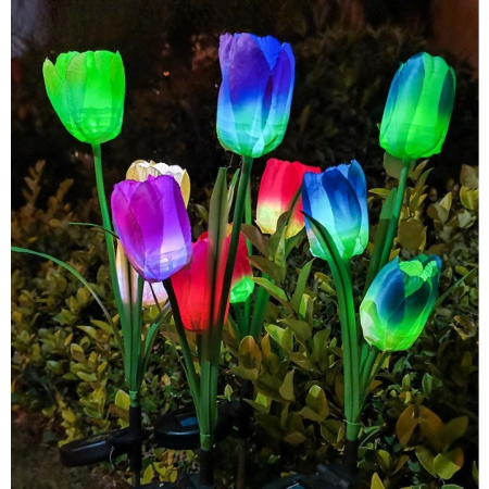 Lampa Solara LED tip Lalele cu 3 flori pentru Gradina, Inaltime 78 cm [3]