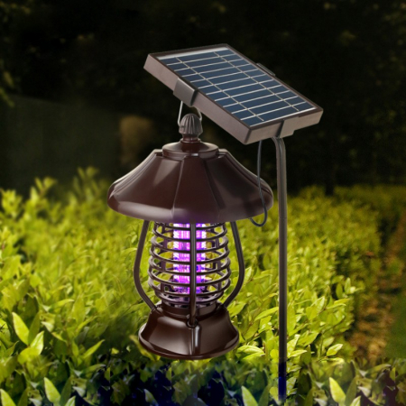 Lampa solara pentru gradina, anti-insecte, tantari, muste, UV, LED, material ABS, putere 5W, 1.2 V, autonomie 8 ore, 2 moduri de functionare, IP65, electric shock 380 volti, 30 x 19.5 cm, maro [2]