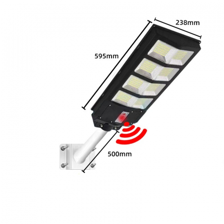 Lampa solara stradala Flippy, cu telecomanda, senzor de miscare si lumina, suport prindere, 180 LED-uri, IP65, ABS, 10AH, 200W, temperatura culoare 6500K, 59.5x23.8x6.8 cm, autonomie 10-12 ore, negru [1]