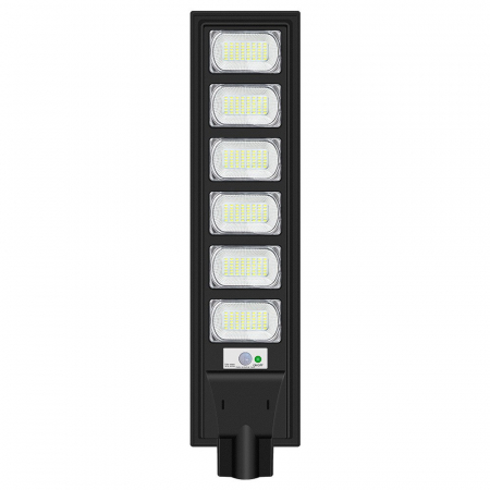 Iluminat & electrice - Lampa solara stradala Flippy, cu telecomanda, senzor de miscare si lumina, suport prindere, 288 LED-uri, IP65, ABS, 15AH, 300W, temperatura culoare 6500K, 79x18.8x5 cm, autonomie 10-12 ore, negru