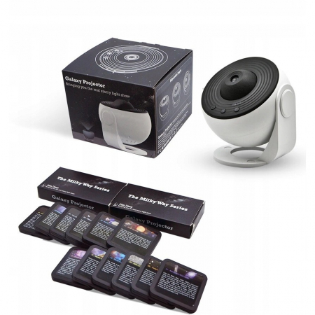Lampa Tip Proiector Galaxie, Flippy, pentru Dormitor, Tematica Cer Instelat, Model Glob, HD, Rotire 360 de Grade, 13 Imagini, Incarcare USB, 5 W, 11.2x10.8x10.9 cm, Alb Negru [3]