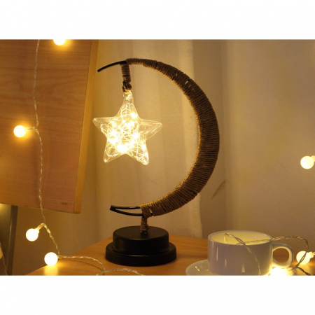 Lampa veghe Flippy, semi-luna cu stea din sticla, led, 28x15 cm, alb cald [2]