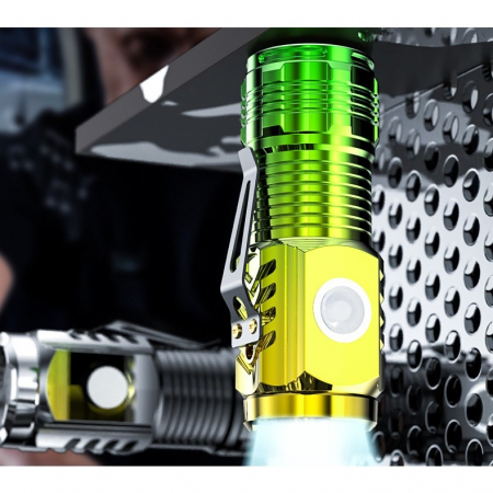 Lanterna cu 3 Nuclee Led, Flippy, Incarcare USB, Autonomie 4-20h, Raza Maxima 100-200 m, 5W, 4 x 4 x 9 cm, Suport de Agatat, Fund Magnetic, Galben/Verde [3]