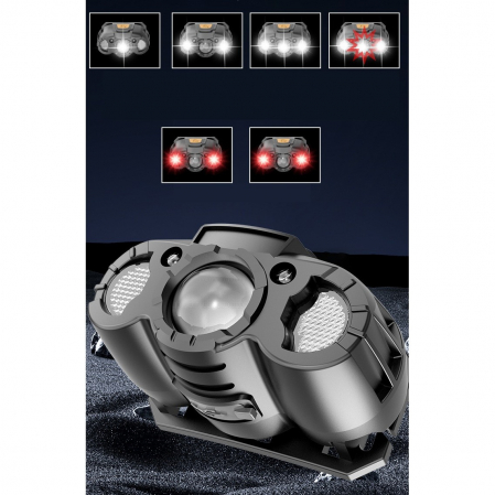 Lanterna LED de Cap, Flippy, cu Suport Inclus, Incarcare USB Tip C, Raza 100-200m, 5W, 6 Trepte de Lumina, 400 mAh, Gri [2]