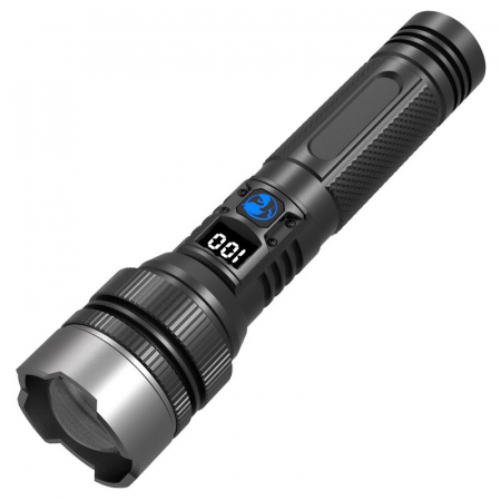 Iluminat & electrice - Lanterna LED Lumina Alba, Flippy, Lanterna cu Zoom Telescopic, Baterie externa, din Aluminiu + ABS, 1800 mAh, 17 x 4 x 3 cm, Negru