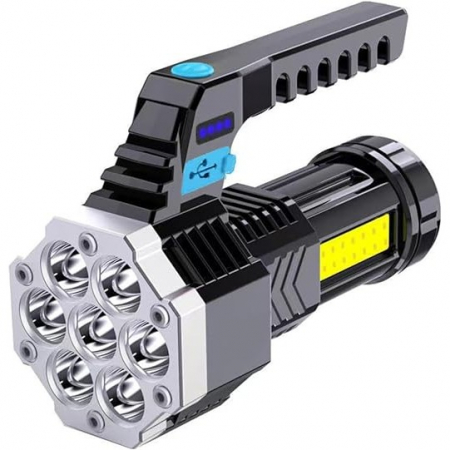 Lanterna LED Lumina Puternica, Rezistenta la Apa, Tip Proiector COB, Flippy, Lanternă Reincarcabila, USB, cu Maner pentru Drumetii, Lanterna de Urgenta, Aer Liber, 14.1 x 6.4 cm, Culoare Negru cu Comu [4]