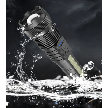 Lanterna LED Telescopica, Flippy, Incarcare USB, Raza 200 m, 100W, 2 Surse de Lumina, 1200 mAh, Model P50, 16 x 3.8 x 3 cm, Negru [2]