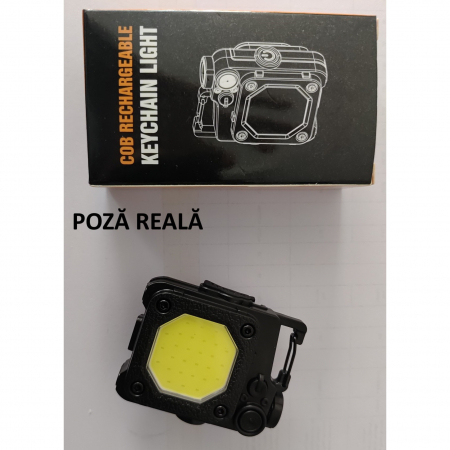 * LICHIDARE STOC * Lanterna Mini de Buzunar Tip Breloc, Flippy, Incarcare prin USB Type C, Multifunctionala, pentru Exterior, Camping, Alpinism, Ciclism, Mini Lanterna Elvis, 6.1 x 5 x 2.5 cm, Lumina  [3]