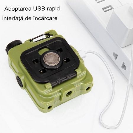 Lichidare Lanterna Mini de Buzunar Tip Breloc, Flippy, Incarcare prin USB Type C, Multifunctionala, pentru Exterior, Camping, Alpinism, Ciclism, Mini Lanterna Elvis, 6.1 x 5 x 2.5 cm, Lumina Puternica [7]