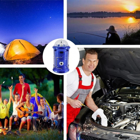 Lanternă pliabilă de camping Magic cool cu ​​lampă disc și USB Flippy, Lanterna, Felinar, Acumulator 1200 mAh, reincarcabila, 6 LED + 1 W + 3C culori, Albastru [4]