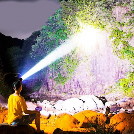 Lanterna Power Bank LED, Flippy, cu Suport pentru Cap, Incarcare USB, Raza 100-200m, 5W, 3 Trepte de Lumina, Afisaj Baterie, Argintiu [3]