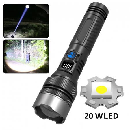 Lanterna Power Bank LED, Flippy, Incarcare USB, Raza 200m, 10W, Model T6 Telescopic, Functie Zoom si Incarcare Telefon, 1800 mAh, Negru [5]