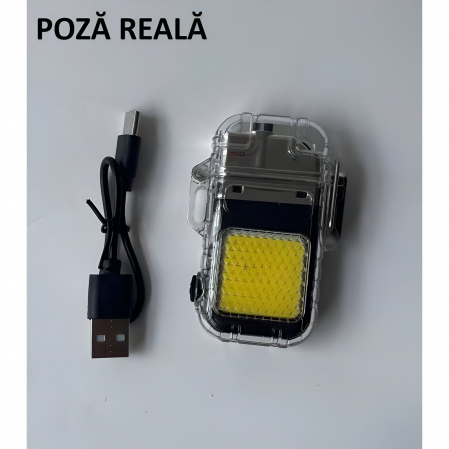 Lanterna Tip Breloc cu Bricheta, Flippy, Impermeabila, 3 Moduri Iluminare, 300 mAh, Incarcare USB-C, COB, Raza de Actiune 50 - 100 m, 7.4 x 4.9 x 1.7 cm, Gri [8]