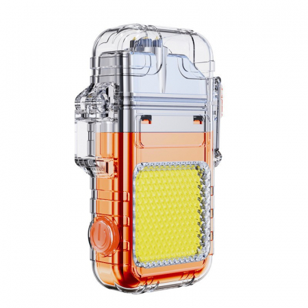 Iluminat & electrice - Lanterna Tip Breloc cu Bricheta, Flippy, Impermeabila, 3 Moduri Iluminare, 300 mAh, Incarcare USB-C, COB, Raza de Actiune 50 - 100 m, 7.4 x 4.9 x 1.7 cm, Portocaliu