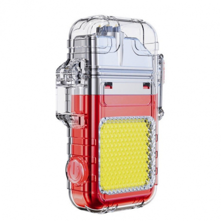 Iluminat & electrice - Lanterna Tip Breloc cu Bricheta, Flippy, Impermeabila, 3 Moduri Iluminare, 300 mAh, Incarcare USB-C, COB, Raza de Actiune 50 - 100 m, 7.4 x 4.9 x 1.7 cm, Rosu