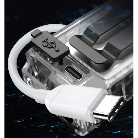 Lanterna UV LED Portabila, Flippy, Incarcare USB Tip C, Raza 50 m, 5W, 3 Culori de Lumina, 1200 mAh, 8 x 2 x 4.2 cm, Transparent Fluorescent [8]