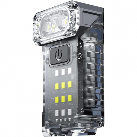 Pentru Casa si Camping - Lanterna UV LED Portabila, Flippy, Incarcare USB Tip C, Raza 50 m, 5W, 3 Culori de Lumina, 1200 mAh, 8 x 2 x 4.2 cm, Transparent Fluorescent