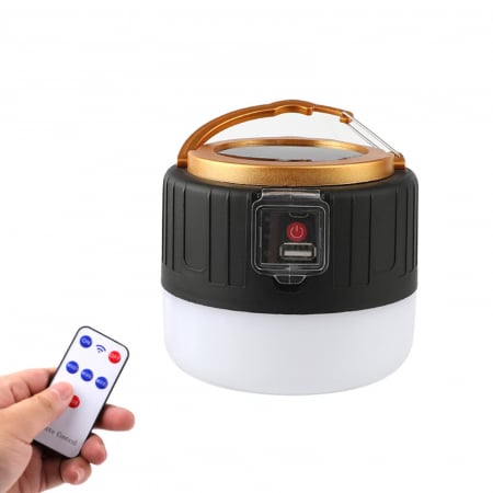 Iluminat & electrice - Lampa Portabila, Flippy, Incarcare Solara + USB, Afisaj Inteligent al Bateriei, Raza de Actiune 32 mp, 6x9x11 cm, 3 Moduri, Negru
