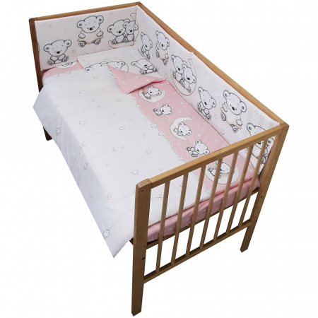 Jucarii, Copii & Bebe - Lenjerie patut Hubners Ursulet pe Semiluna 4 piese roz