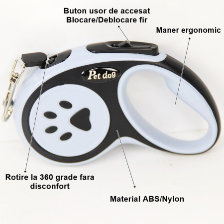 Lesa Automata Retractabila, Flippy, pentru Caini, 3m, 20 kg, ABS, Negru/Bleu, 8x12x4 cm [2]