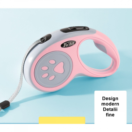 Lesa Automata Retractabila, Flippy, pentru Caini, 3m, 20 kg, ABS/Nylon, Roz/Gri, 8x12x4 cm [5]