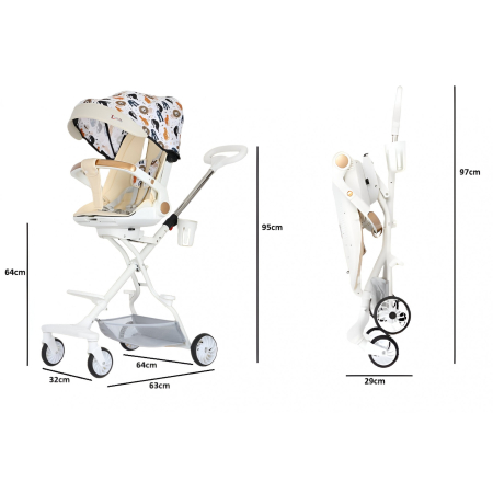 * LICHIDARE STOC * Carucior Sport Flippy 3in1, 6-36 Luni, Reversibil, Pliabil, Tavita pentru Masa, Pozitie de Somn, Centura de Siguranta, Roti 360, Suport Pahar, Copertina pentru Soare, 32x63x95cm, Cr [2]