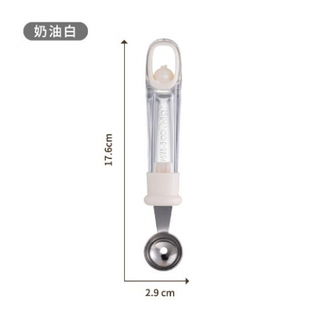 Bucatarie si electrocasnice - Lingura pentru Bile de Fructe, Flippy, Scobitor Fructe, Ustensila Multifunctionala pentru Fructe, Accesoriu de Bucatarie, Lingura Antialunecare pentru Salata de Fructe, 17.6 x 2.9 cm, Bej