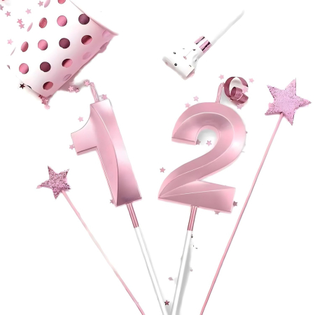 Lumanare Cifra 2, Flippy, Model Diamond, 5 x 3.4 cm, Roz [5]