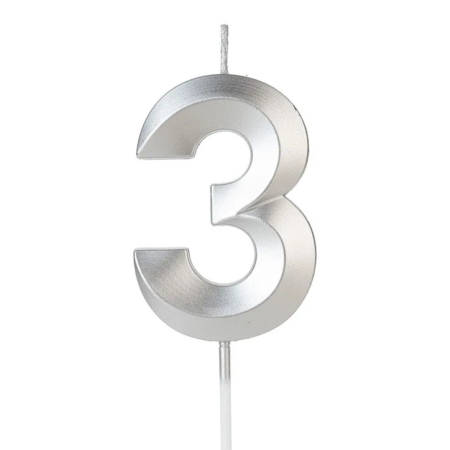 Lumanare Cifra 3, Flippy, Model Diamond, 5 x 3.4 cm, Argintiu [3]